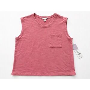 Just Be Womens Pink Sleeveless Slub Cotton Pocket Tank Top Size Medium NWT